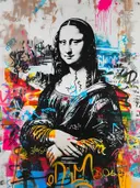 Pop-art schilderij van de Mona Lisa met graffiti