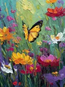Schilderij van een monarchvlinder op bloesems