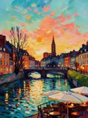 Monnickendam, haven in kleurrijk modern, schilderij van Monnickendam