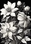 Monochroom schilderij van dahlia's