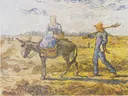 Morning. Going to Work (after Millet ) van Vincent van Gogh: figuren met ezel, boerin, boer en veld, in geel, blauw en wit