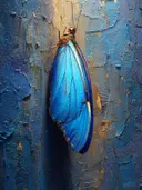 Macro-schilderij van een blauwe morphovlinder tegen een gouden achtergrond