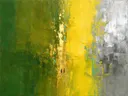 Abstract schilderij met het paletmes in mosgroen en citroengeel