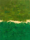 Mosgroen en smaragd gestapeld, abstract schilderij met het paletmes