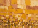 Abstract schilderij met het paletmes in mosterd en oud roze