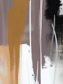 Abstract schilderij met mosterdgele penseelvlakken op zwart en wit