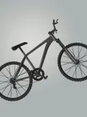 3D-render van een grijze mountainbike tegen een grijze achtergrond.