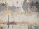 Grafisch abstract schilderij met rasterpatroon in taupe en goud