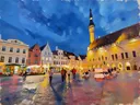 München, oude stad straat in bijna abstract, schilderij van München