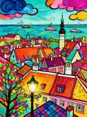München, Viktualienmarkt in bonte kleuren, schilderij van München