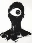 Zwart silhouet van figuur met één groot oog