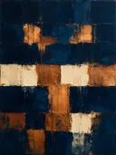 Abstract schilderij met het paletmes in nachtblauw en koper