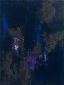Abstract schilderij met het paletmes in nachtblauw en pruisisch blauw