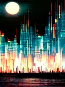 Nachtelijke skyline met volle maan schilderij