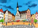 Namen, straat in cartoonstijl, schilderij van Namen
