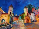 Namen, straat in kleurrijk modern, schilderij van Namen