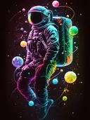 Neon astronaut tussen manen