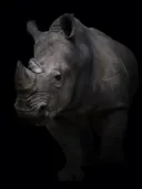 Neushoorn tegen zwarte achtergrond