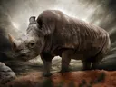 Neushoorn onder dramatische wolkenlucht