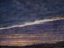 Nightly cloudy sky / Evening van Caspar David Friedrich: landschap met wolken, avondlucht, horizon en schemer, in paars en blauw