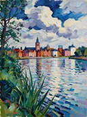 Nijmegen, straat in kleurrijk modern, schilderij van Nijmegen