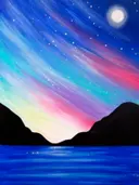 Noorderlicht boven bergen schilderij