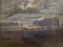 Nordsee im Mondlicht Nationalgalerie Prag anagoria van Caspar David Friedrich: zee met maanlicht, zee, boot en wolken, in gedempt grijsbruin