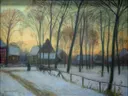 O.@Winter i. Fischerhude20160508 van Otto Modersohn: landschap met winter, sneeuw, laan en bomen, in gedempt wit en grijs