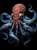 Octopus met oranje kop en blauwe tentakels