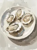 Stilleven met vier oesters op een wit bord