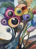 Abstract boeket van kleurrijke bloemvormen die eruitzien als ogen met pupillen