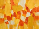 Abstract schilderij met het paletmes in oker en vermiljoen