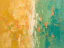 Abstract schilderij met het paletmes in okergeel en jade