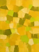 Abstract schilderij met het paletmes in okergeel en limoen