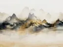 Okergouden inktwas berglandschap schilderij