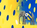 Schilderij van olifant in citroengeel en kobalt