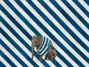 Schilderij van olifant in kalkwit en zeeblauw, in vlakke kleurvlakken