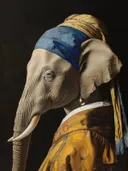 Schilderij olifant in stijl oude meesters met parel oorbel