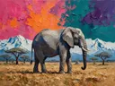 Olifant op de savanne in warme kleuren, dieren schilderij