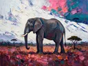Olifant op magenta savannegrond, dieren schilderij