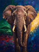 Olifant portret tegen een muur in de schaduw, schilderij van olifant portret tegen een muur