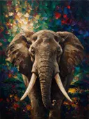 Olifant portret tegen een muur in diep de schaduw, schilderij van olifant portret tegen een muur