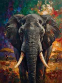 Olifant portret tegen een muur in warm de schaduw, schilderij van olifant portret tegen een muur