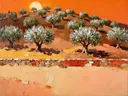 Schilderij: olijfbomen in terracotta