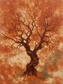 Schilderij: olijfboom takken als lijn in terracotta