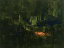 Abstract landschap in olijfzwart en kopergloed