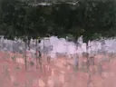 Abstract landschap in olijfzwart en lila