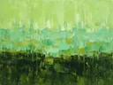 Abstract landschap in olijfzwart en mint
