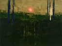 Abstract landschap in olijfzwart en rosé