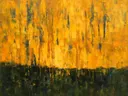 Abstract landschap in olijfzwart en saffraan